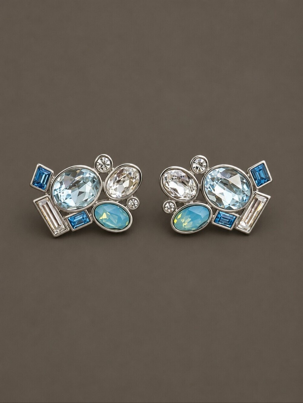 SWAROVSKI Abstract Icy Blue Crystal Cluster Post Earrings